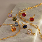 Hexagon Sapphire Charm Silver 18K Gold Plated
