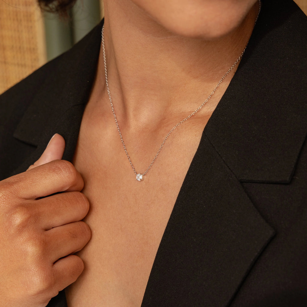 Hexagonal Diamond Charm Necklace Silver 18K Gold Plated