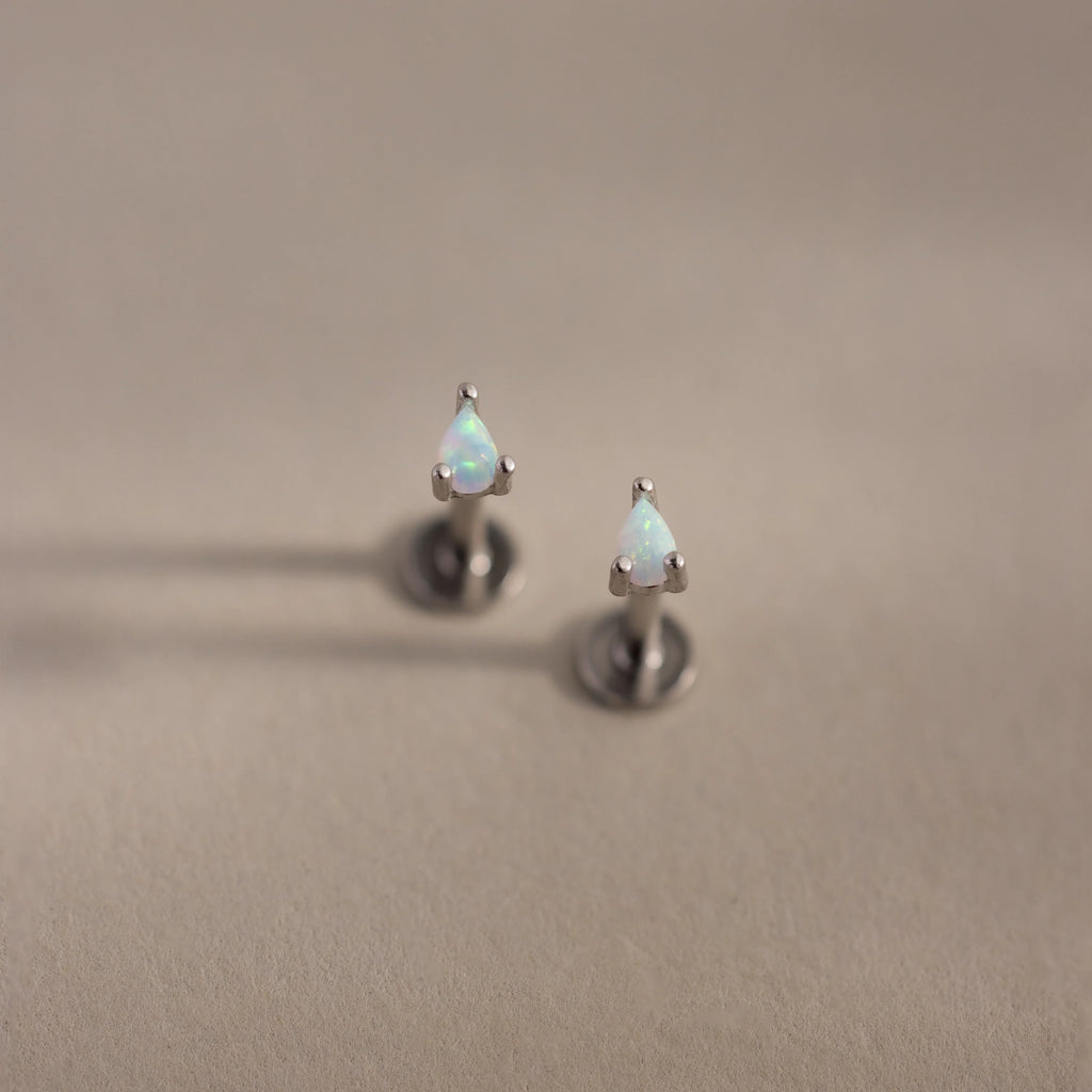Opal Teardrop Flatback Studs in Silver