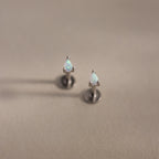 Opal Teardrop Flatback Studs in Silver