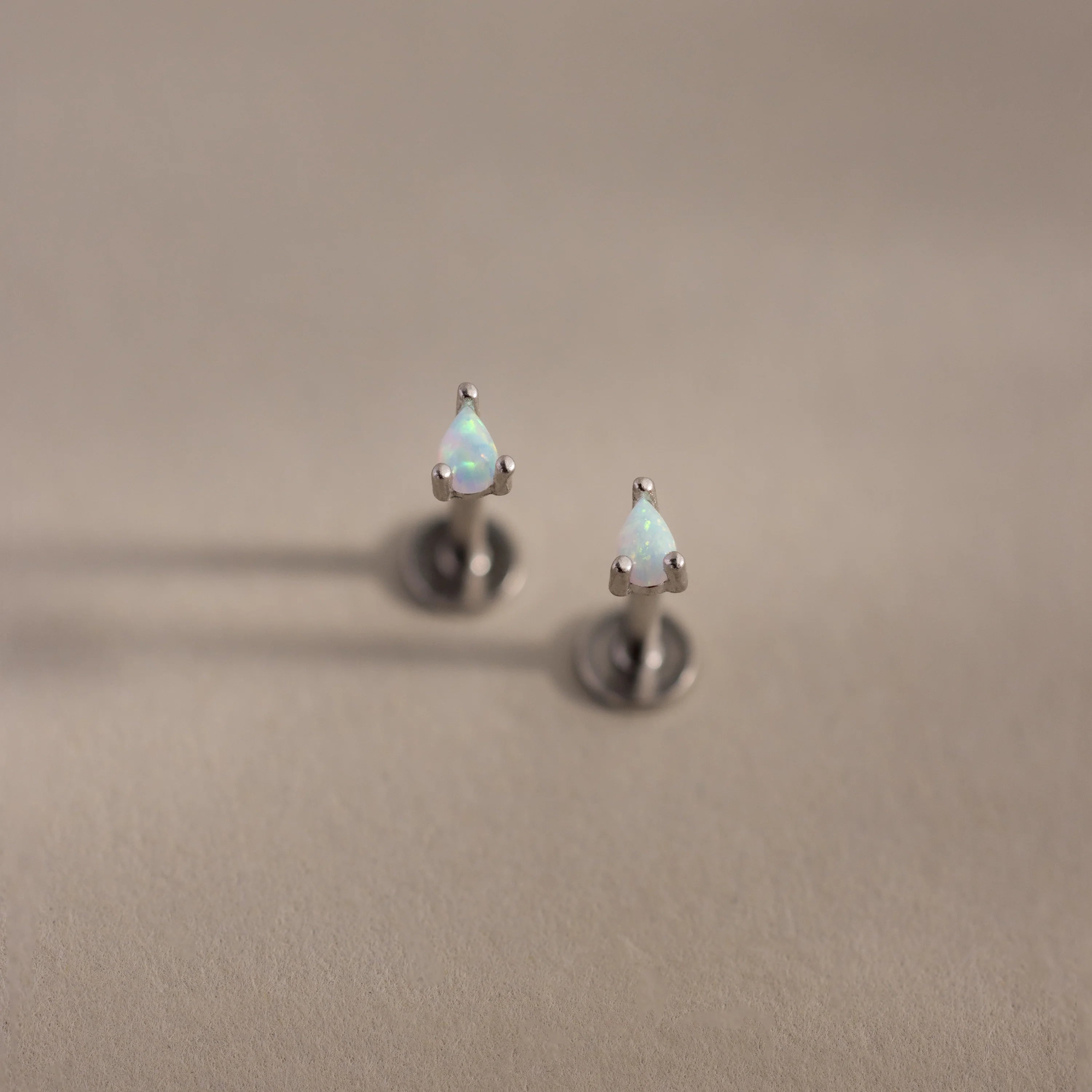 Opal Teardrop Flatback Studs in Silver