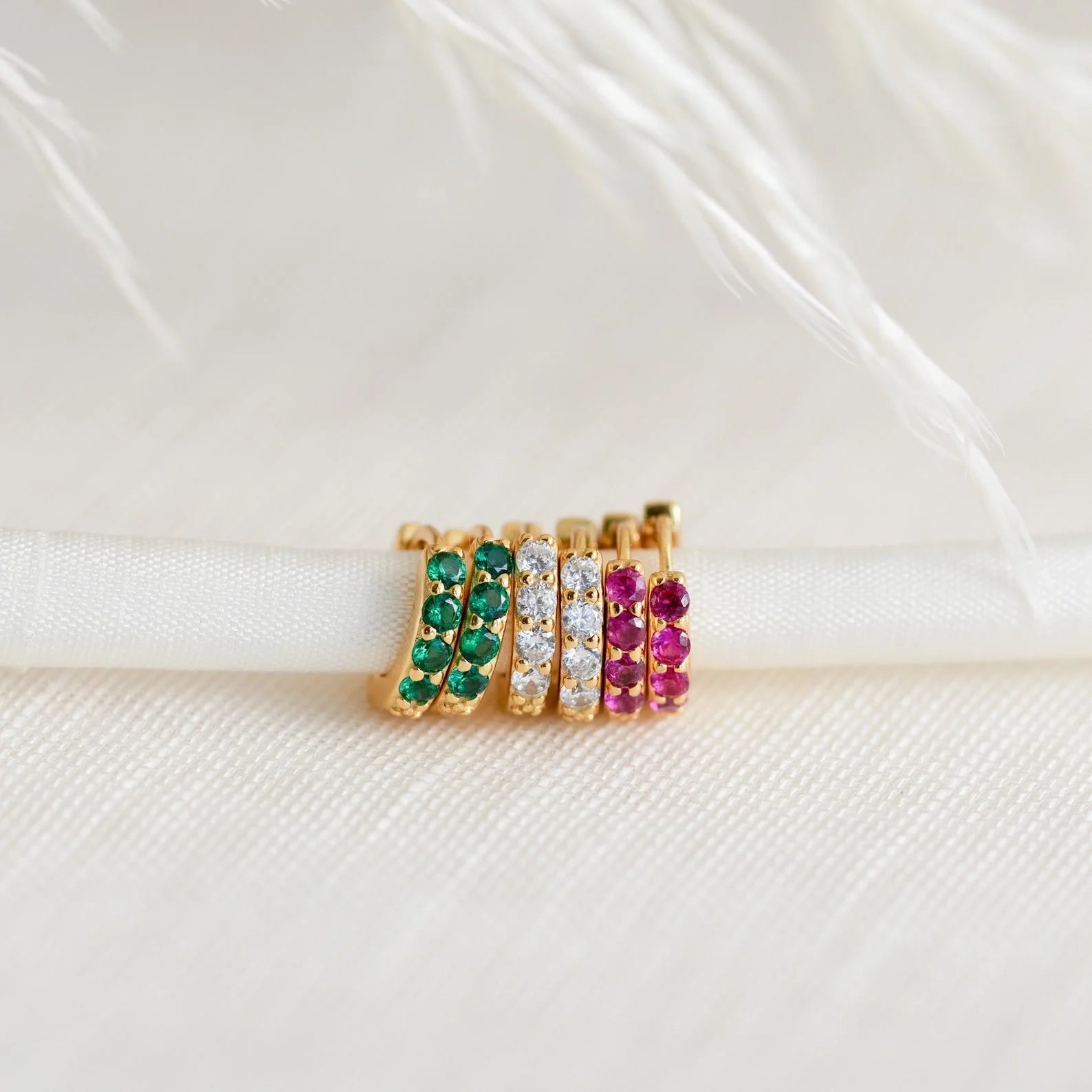 Elise Gemstone Huggies Set Silver 18K Gold Plated