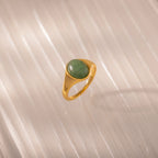 Solace Jade Diamond Signet Ring Silver 18K Gold Plated