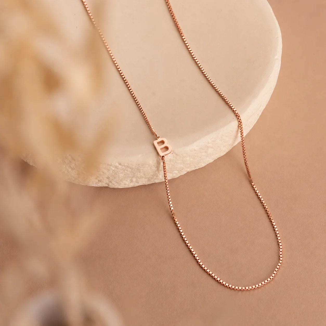 Sideways Initial Necklace In Box Chain