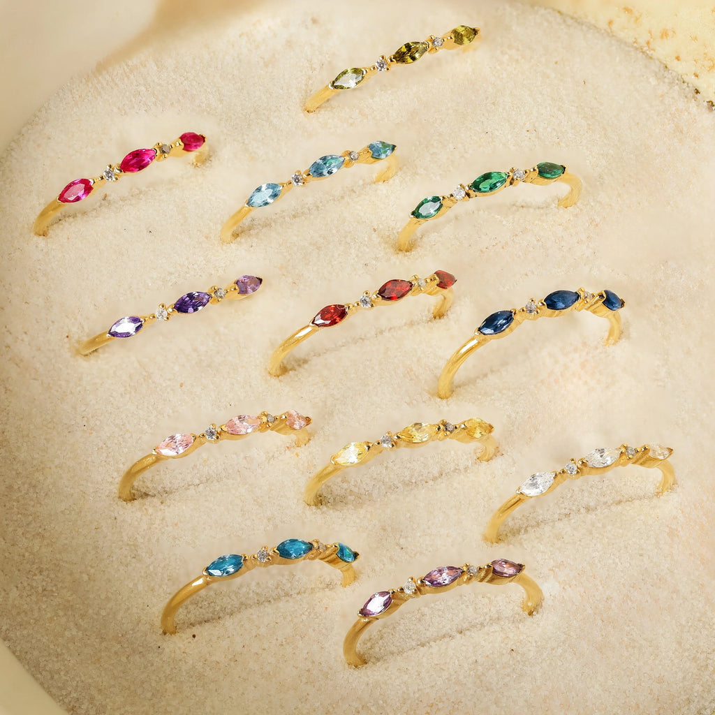 Triple Marquise Birthstone Ring Silver 18K Gold Plated