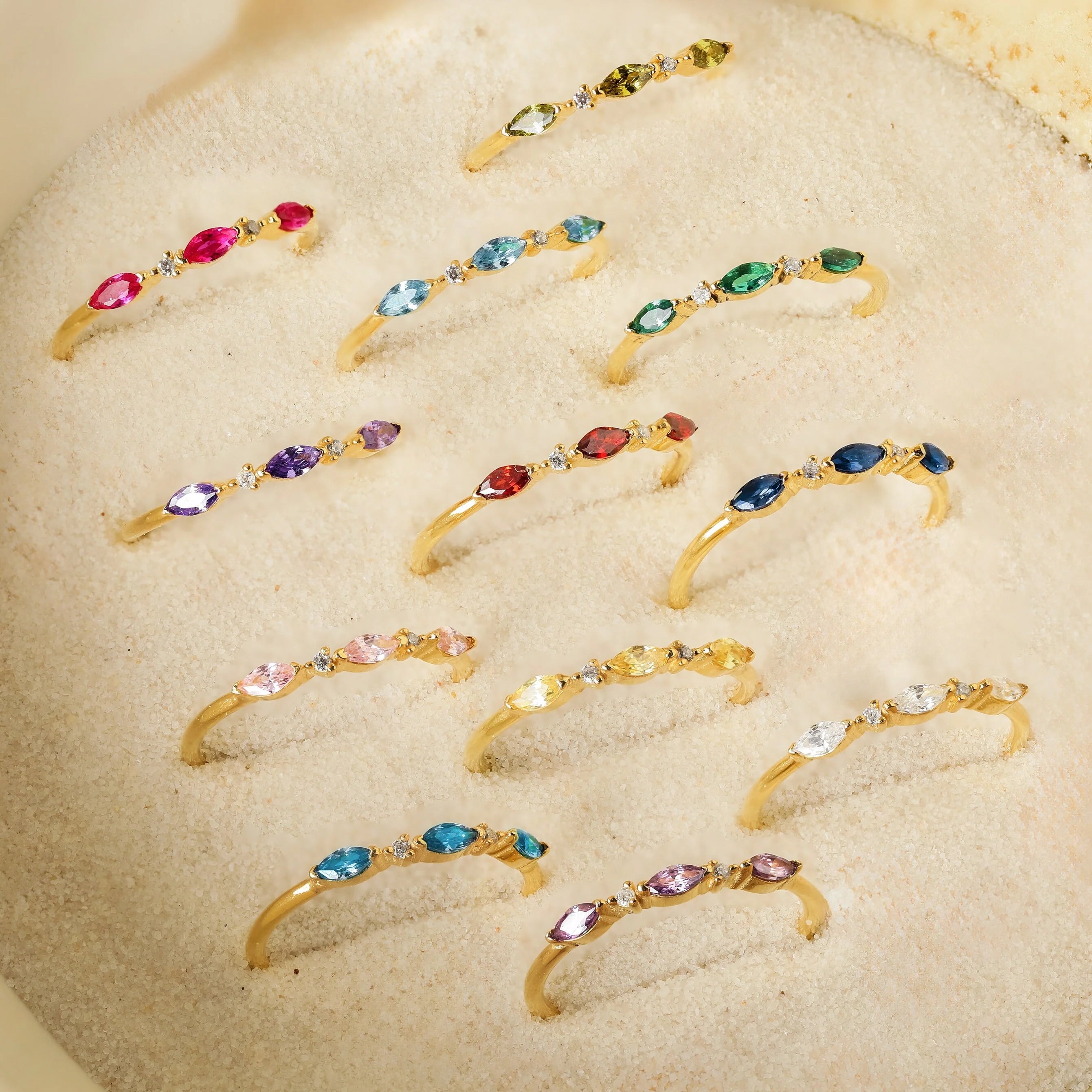 Triple Marquise Birthstone Ring Silver 18K Gold Plated