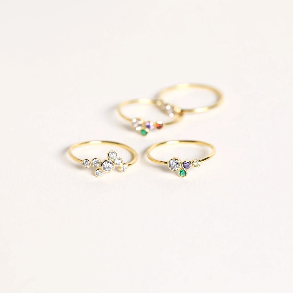 Cluster Birthstone Ring Silver 18K Gold Plated