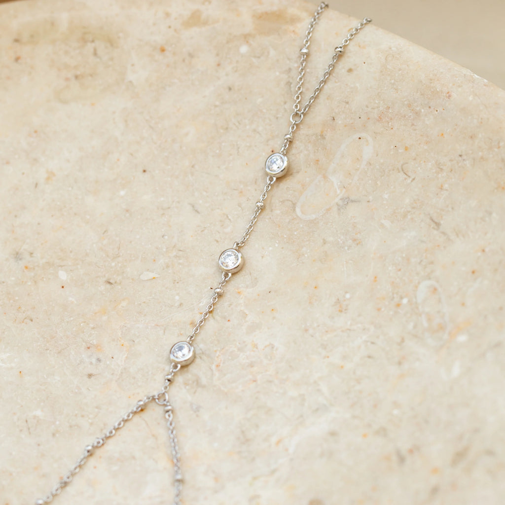 Diamond Bezel Hand Chain Silver 18K Gold Plated