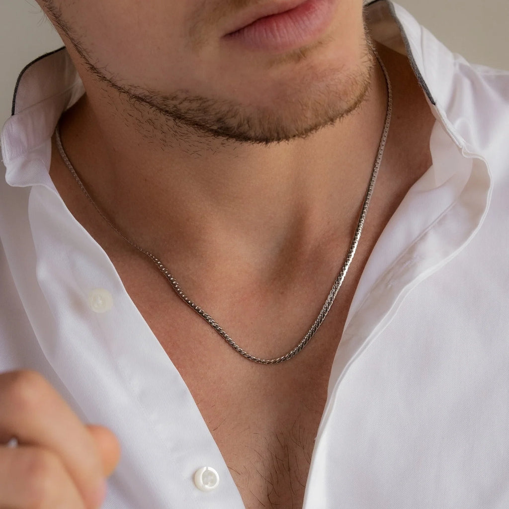 Men's Snake Chain Necklace Silver 18K Gold Plated