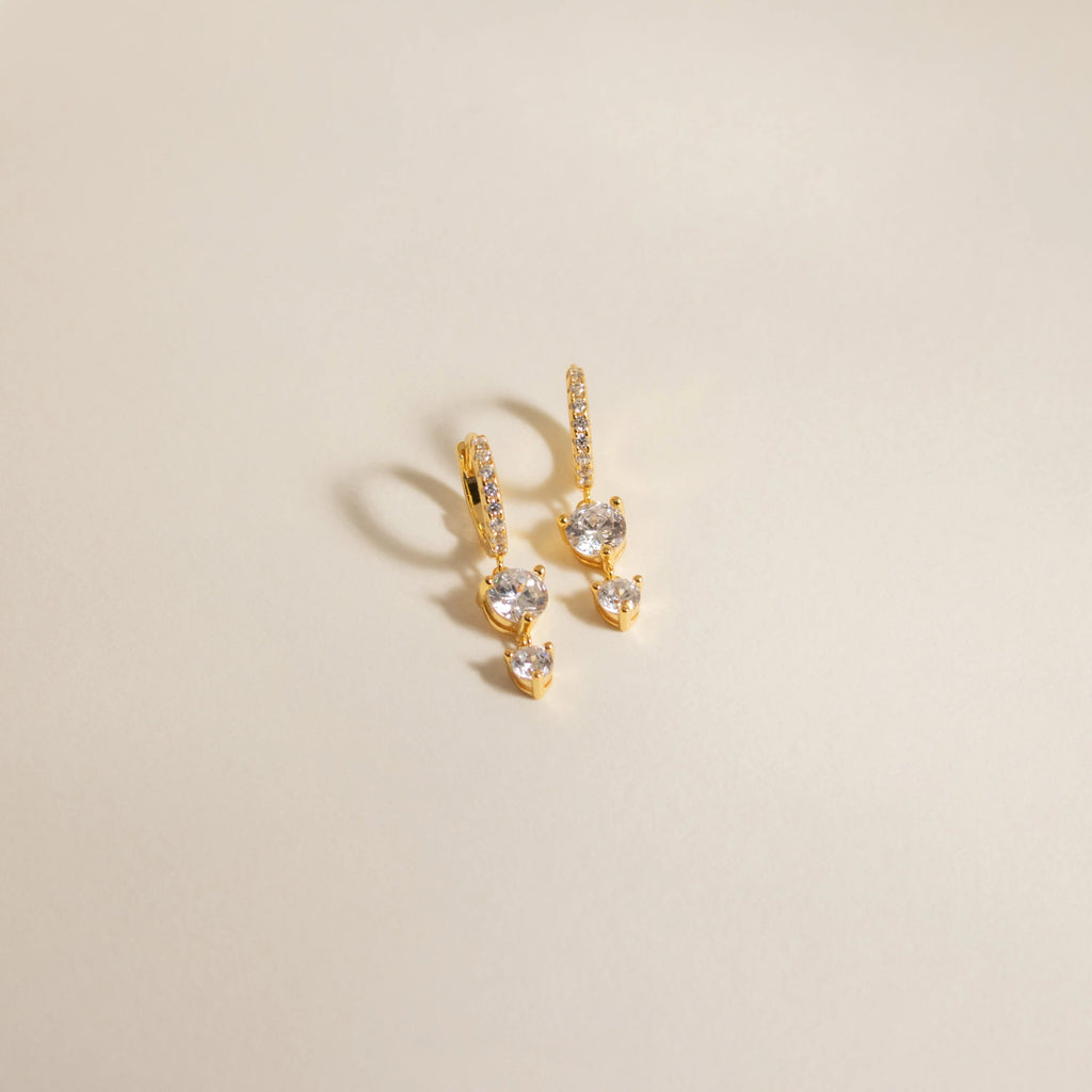 Diamond Pave Drop Huggies Silver 18K Gold Plated