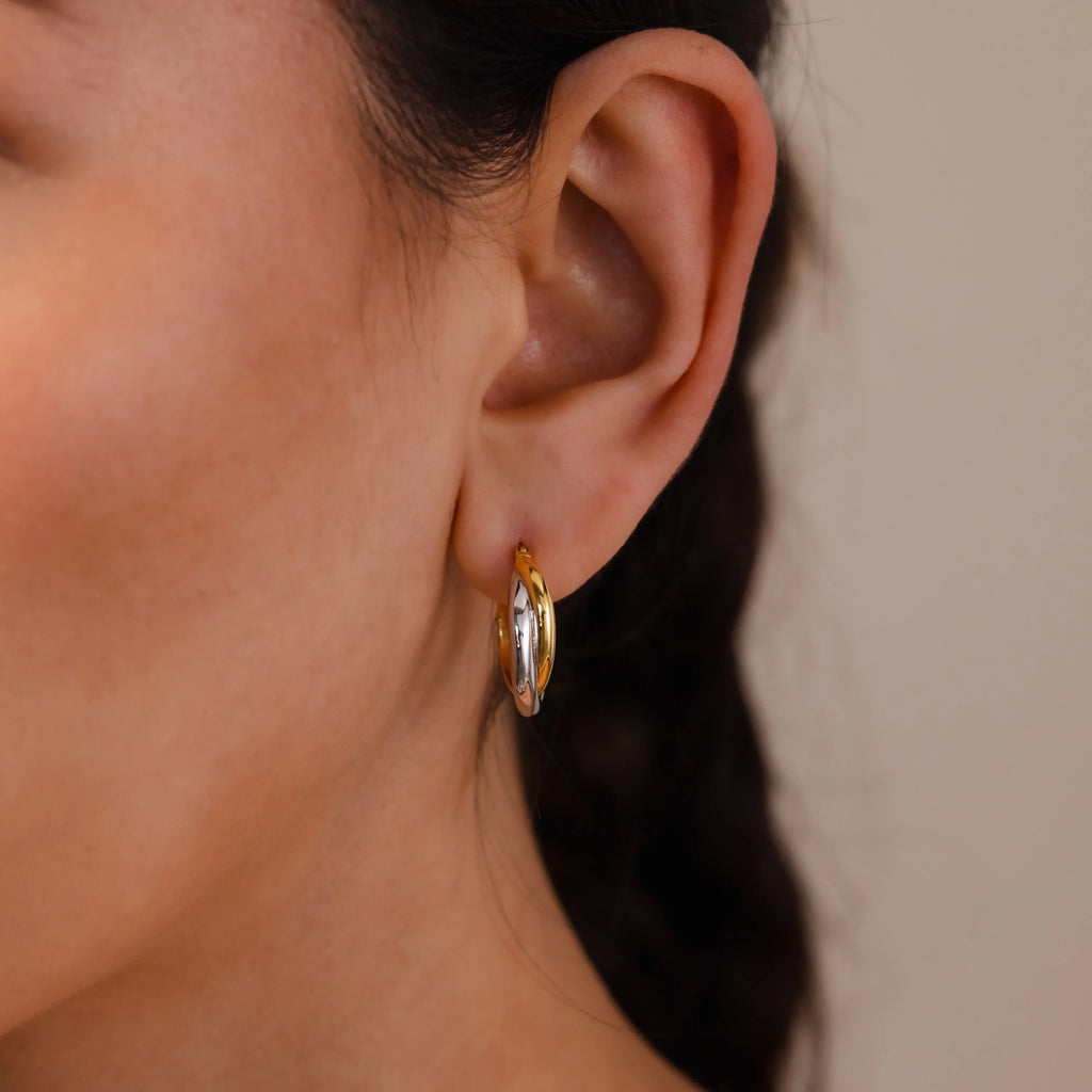 Twisted Mixed Metal Hoops Silver 18K Gold Plated