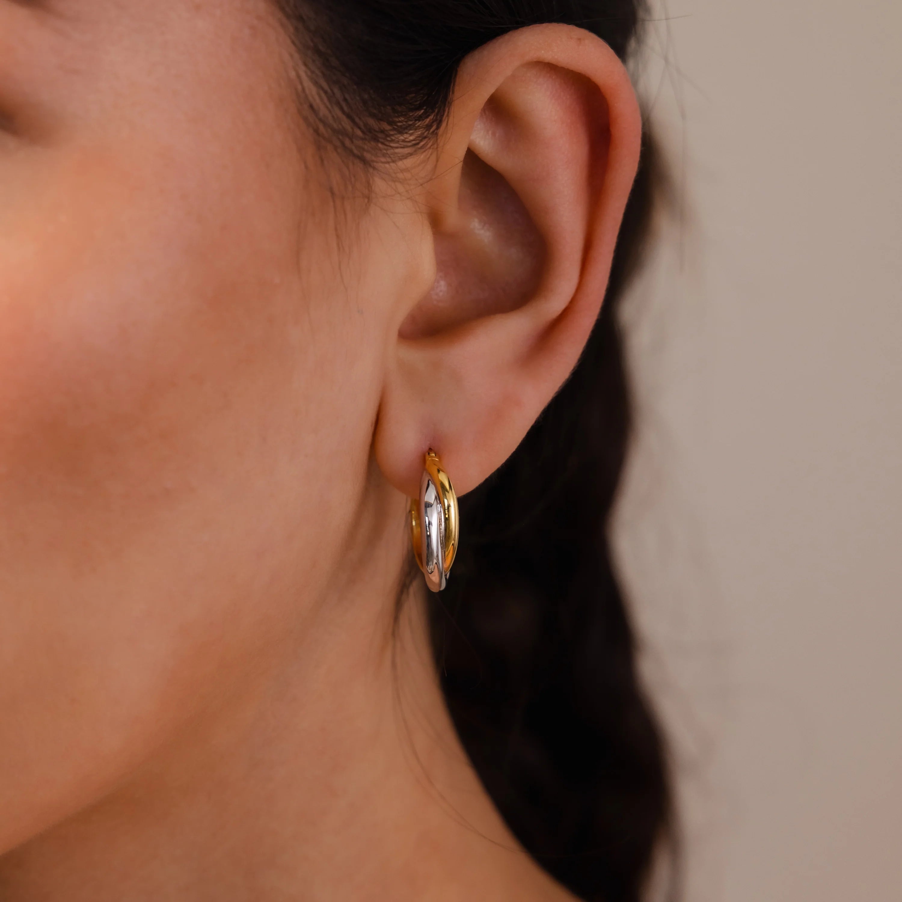 Twisted Mixed Metal Hoops Silver 18K Gold Plated