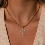 Diamond Cross Necklace Silver 18K Gold Plated