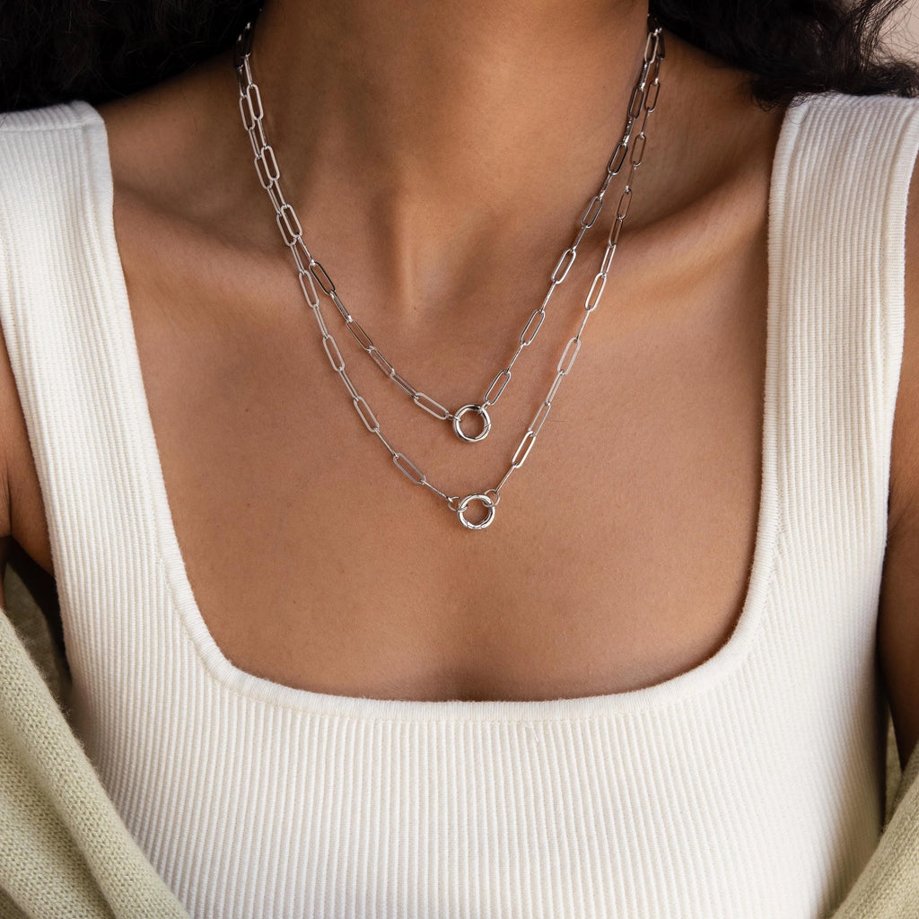 Paperclip Clasp Necklace Silver 18K Gold Plated