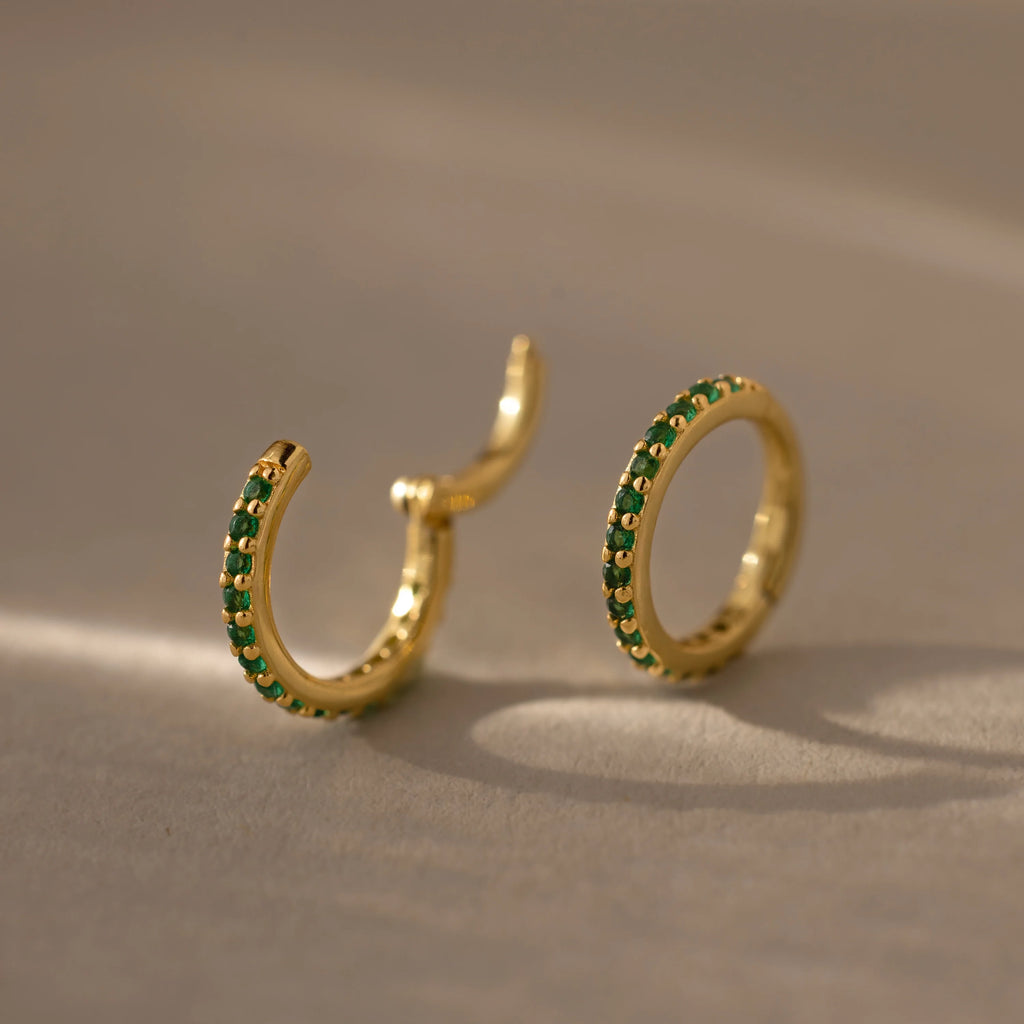 Emerald Clicker Huggies Silver 18K Gold Plated