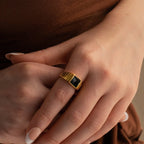 Black Enamel Signet Ring Silver 18K Gold Plated