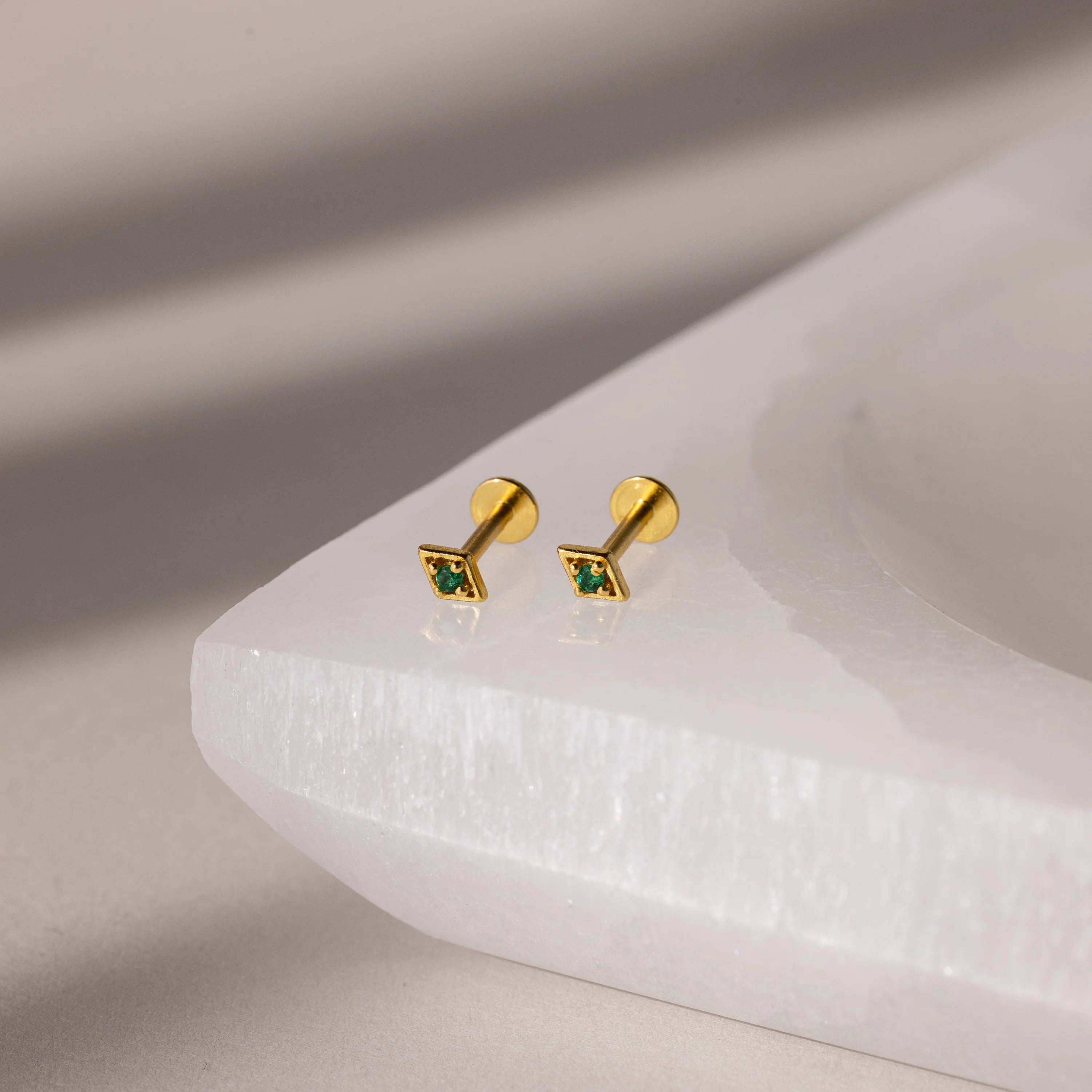Geometric Emerald Flat Back Studs Silver 18K Gold Plated