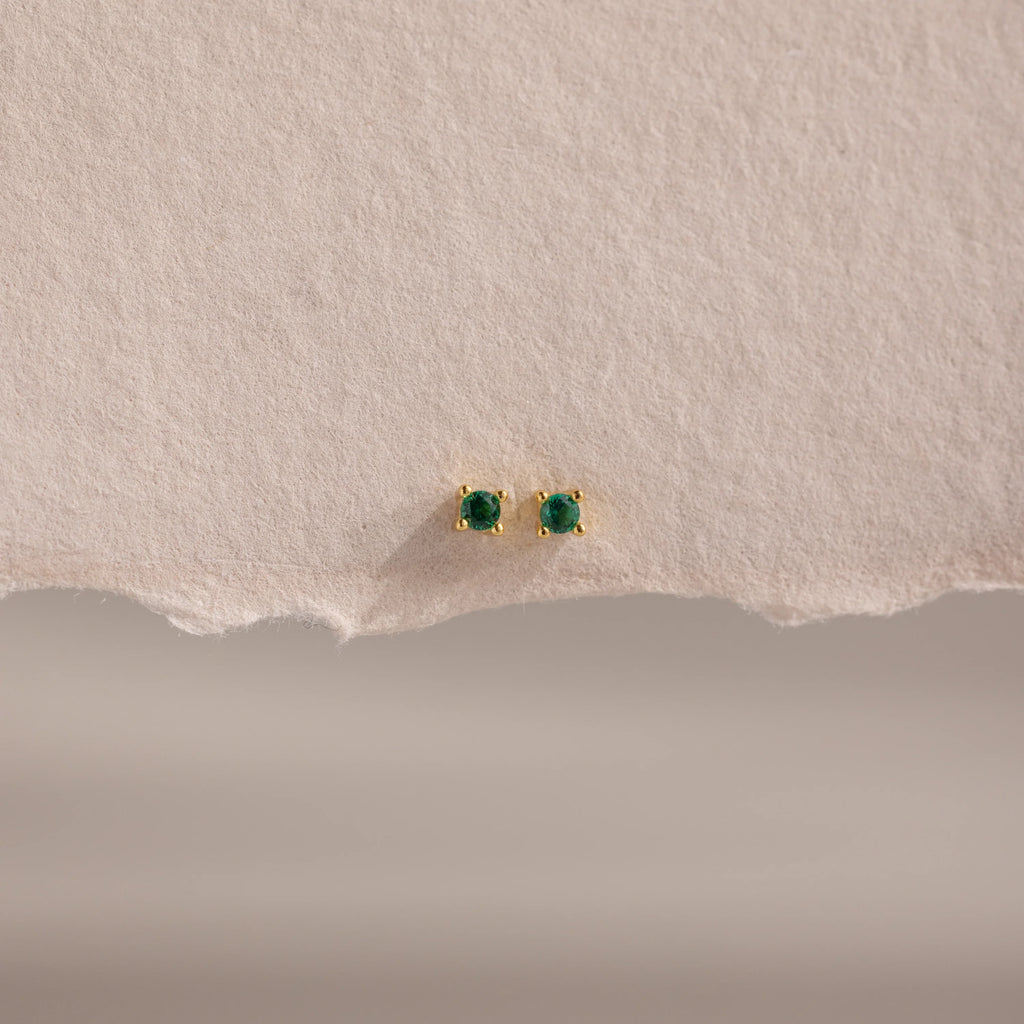 Emerald Flatback Studs Silver 18K Gold Plated