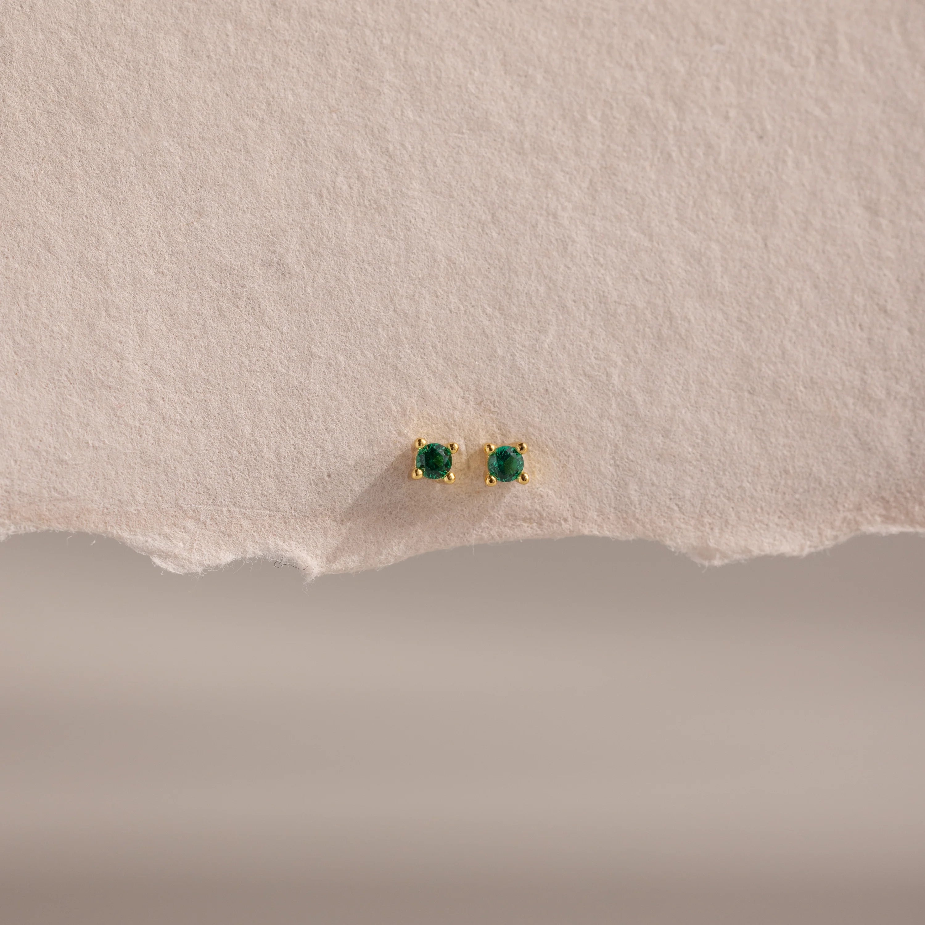 Emerald Flatback Studs Silver 18K Gold Plated