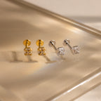 Art Deco Flatback Studs Silver 18K Gold Plated