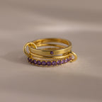 Eternity Band Triple Linked Amethyst Ring Set Silver 18K Gold Plated