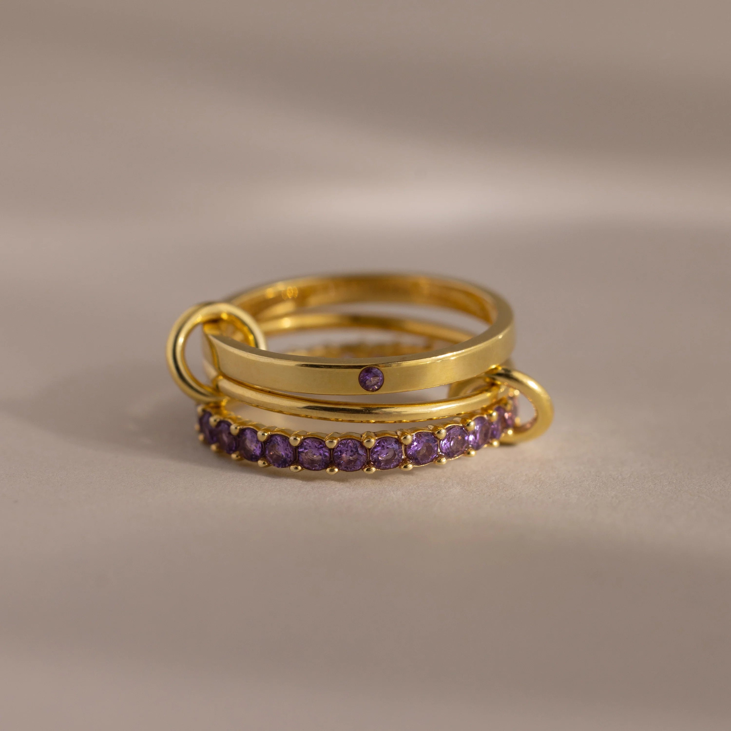 Eternity Band Triple Linked Amethyst Ring Set Silver 18K Gold Plated