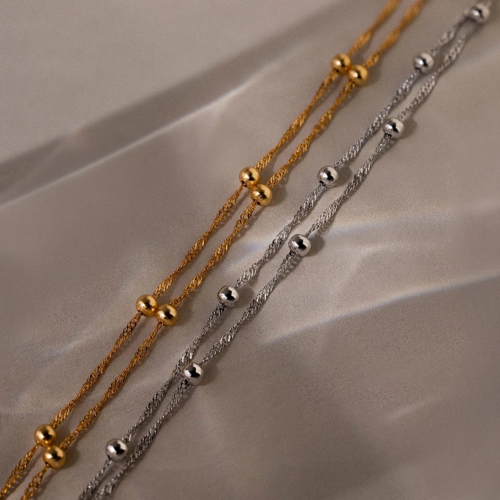 Duo Bead Chain Bracelet Silver 18K Gold Plated