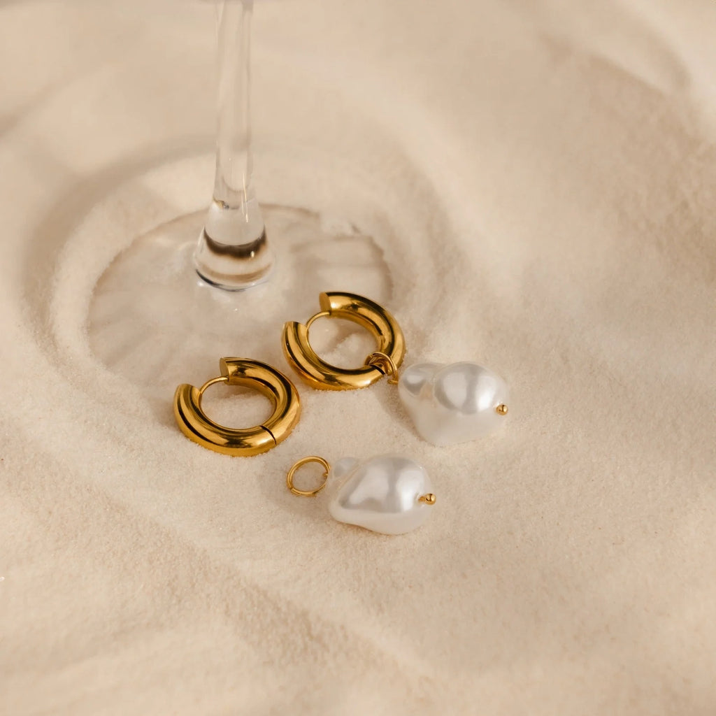 Baroque Pearl Drop Hoop Earrings