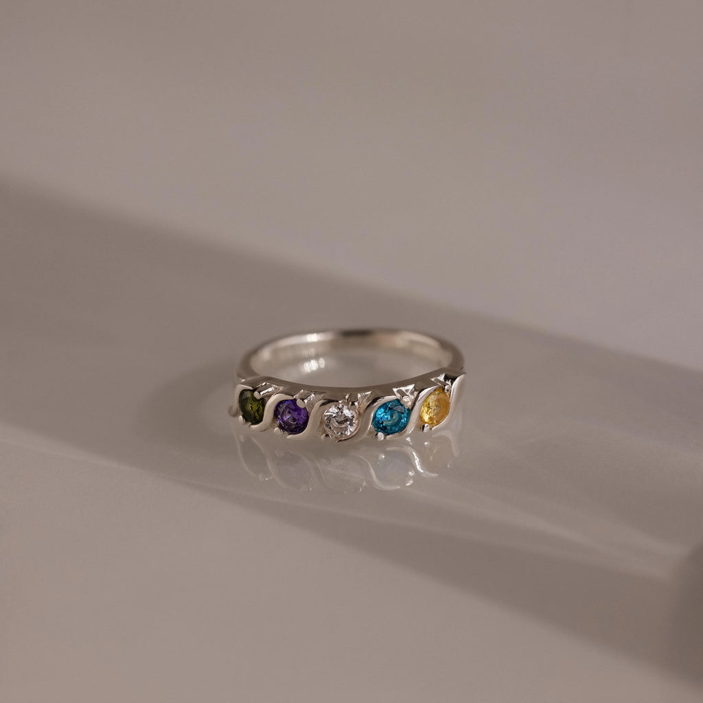 Vintage Multiple Birthstone Ring Silver 18K Gold Plated