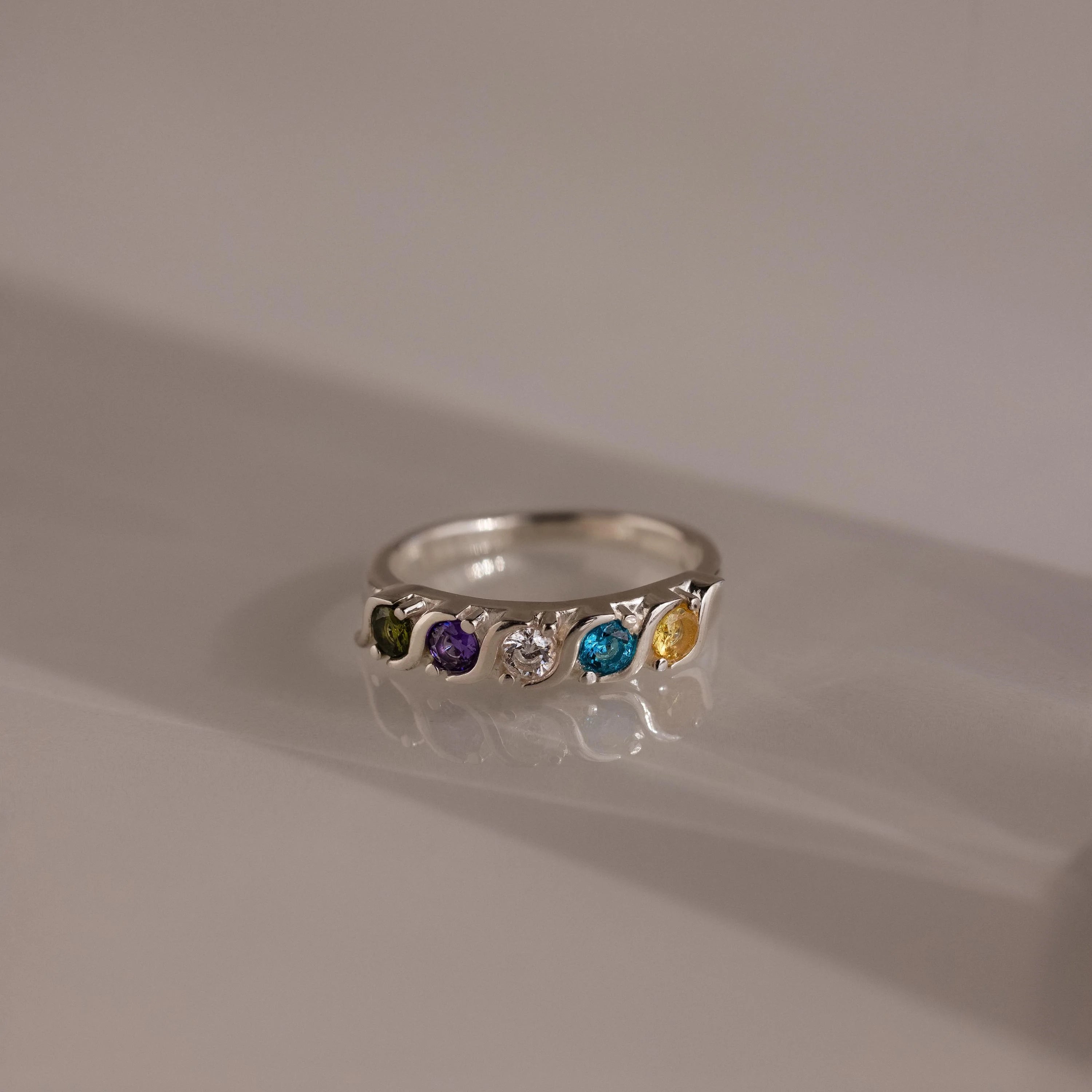 Vintage Multiple Birthstone Ring Silver 18K Gold Plated