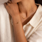 Duo Pave Link Pendant Bracelet Silver 18K Gold Plated