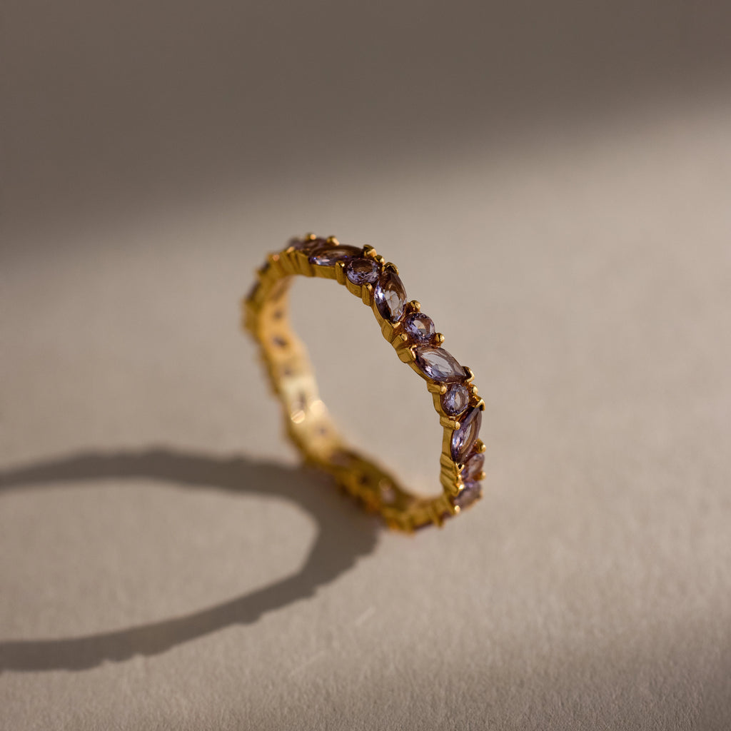 Staggered Marquise Alexandrite Ring Silver 18K Gold Plated