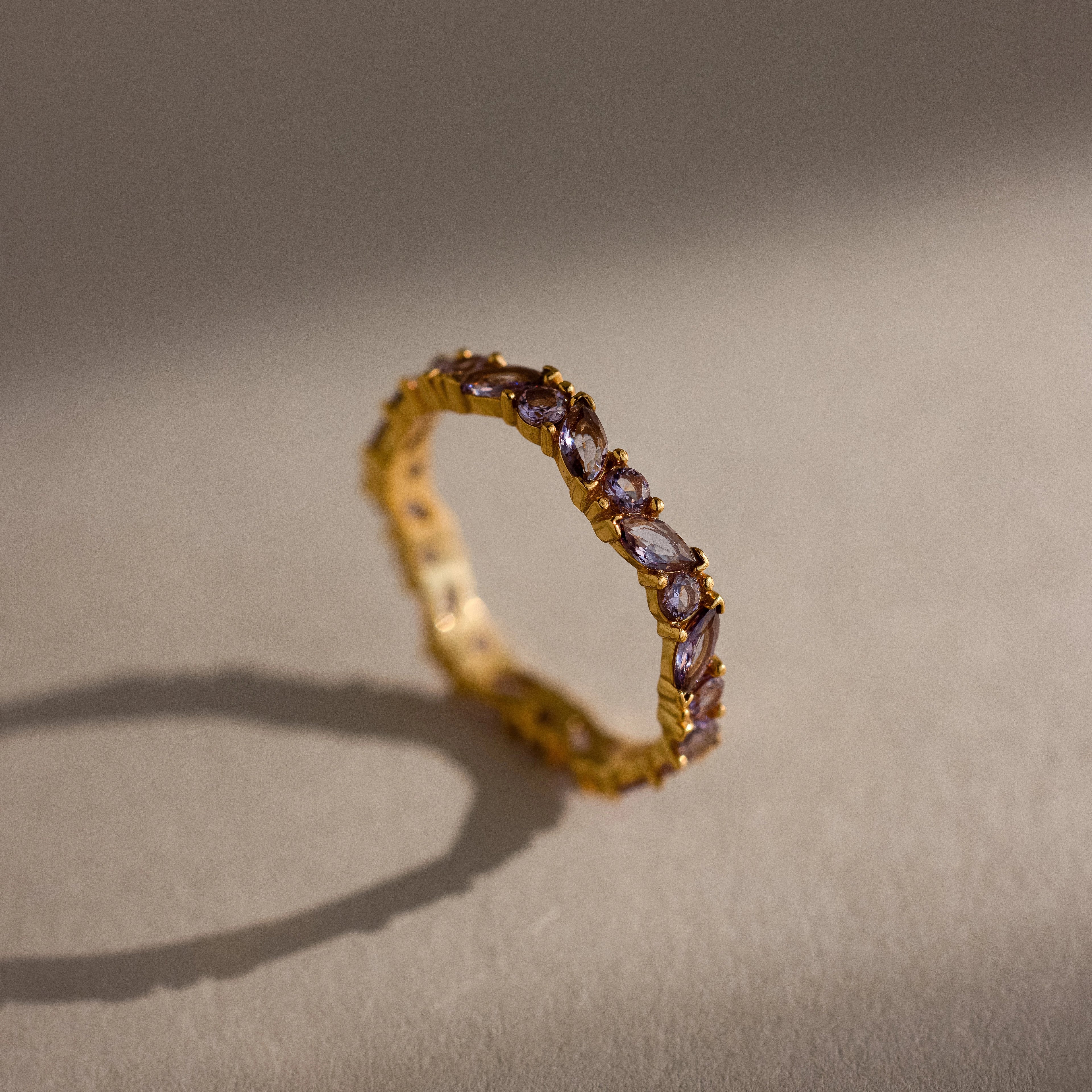 Staggered Marquise Alexandrite Ring Silver 18K Gold Plated