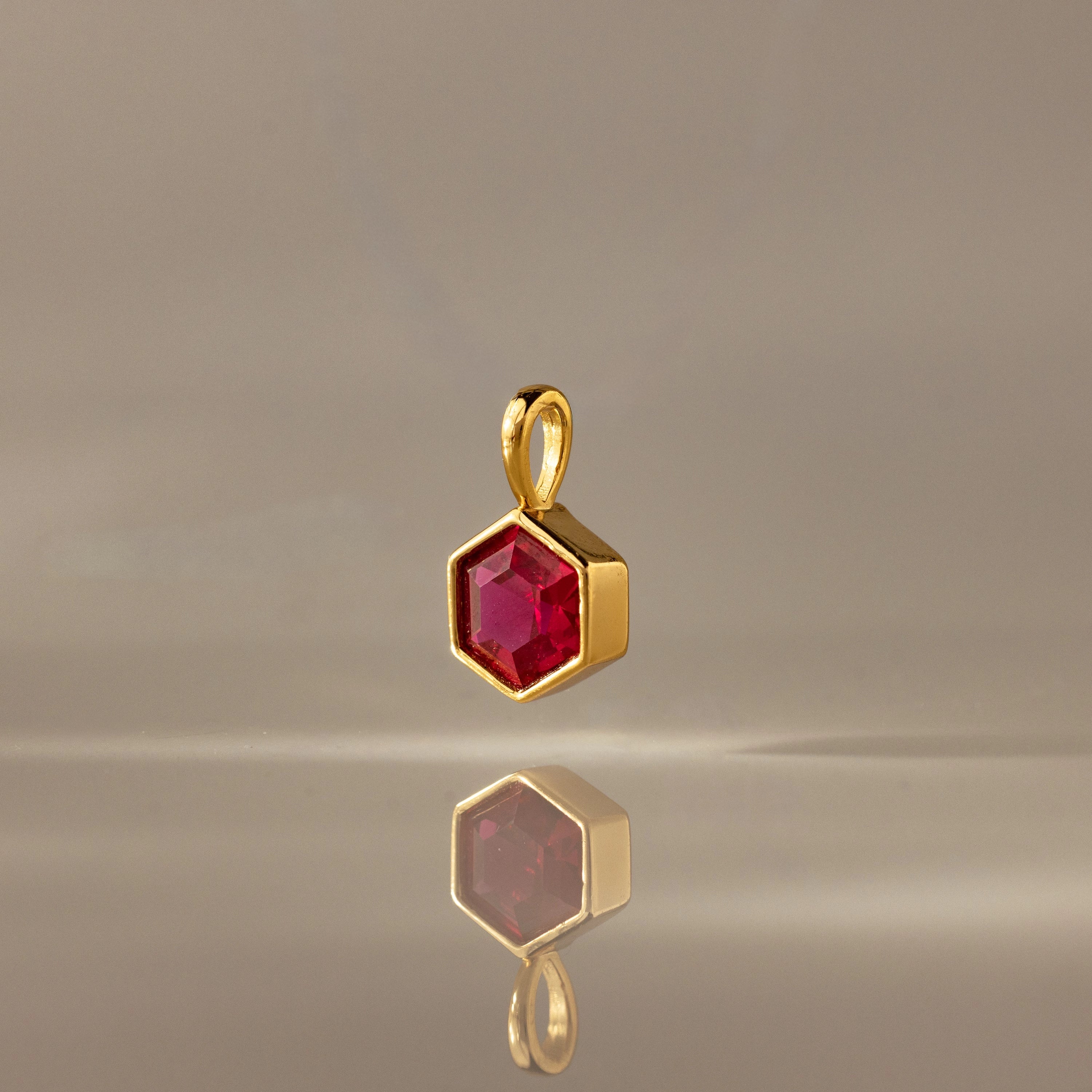 Hexagon Ruby Charm  Silver 18K Gold Plated