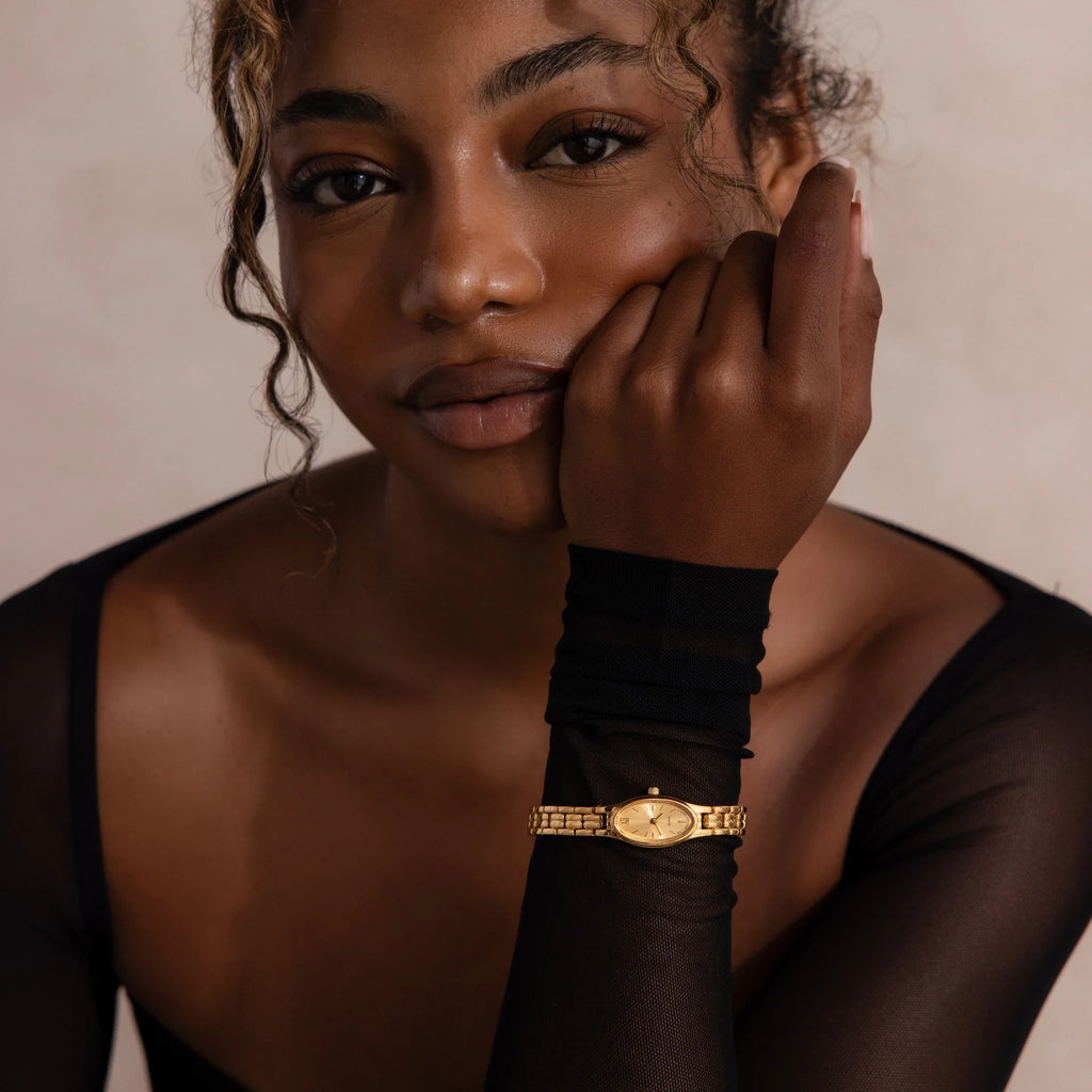 Slim Oval Timepiece Silver 18K Gold Plated