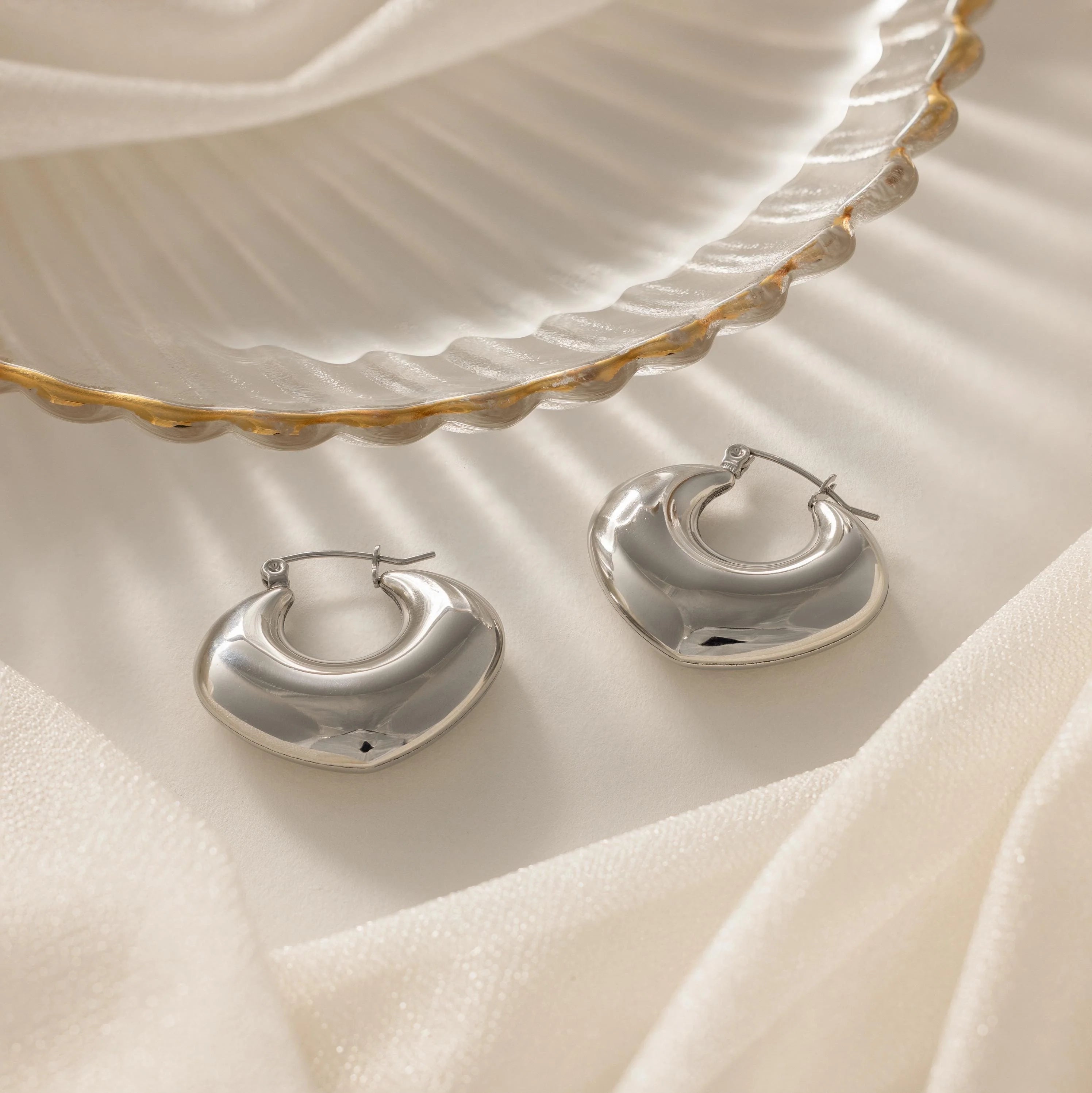 Chunky Geo Hoops Silver 18K Gold Plated