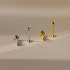 Small Diamond Bezel Flatback Studs Silver 18K Gold Plated