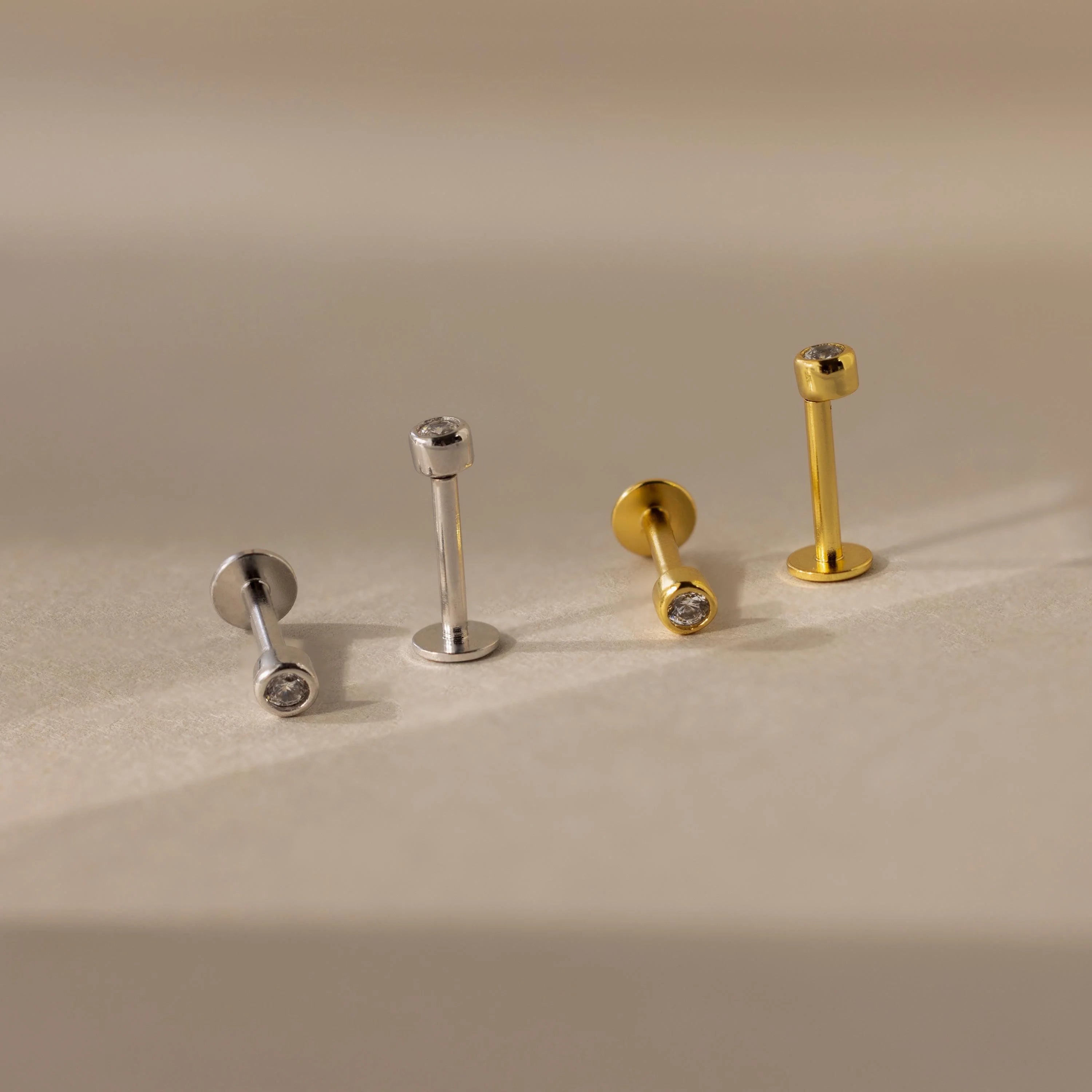 Small Diamond Bezel Flatback Studs Silver 18K Gold Plated