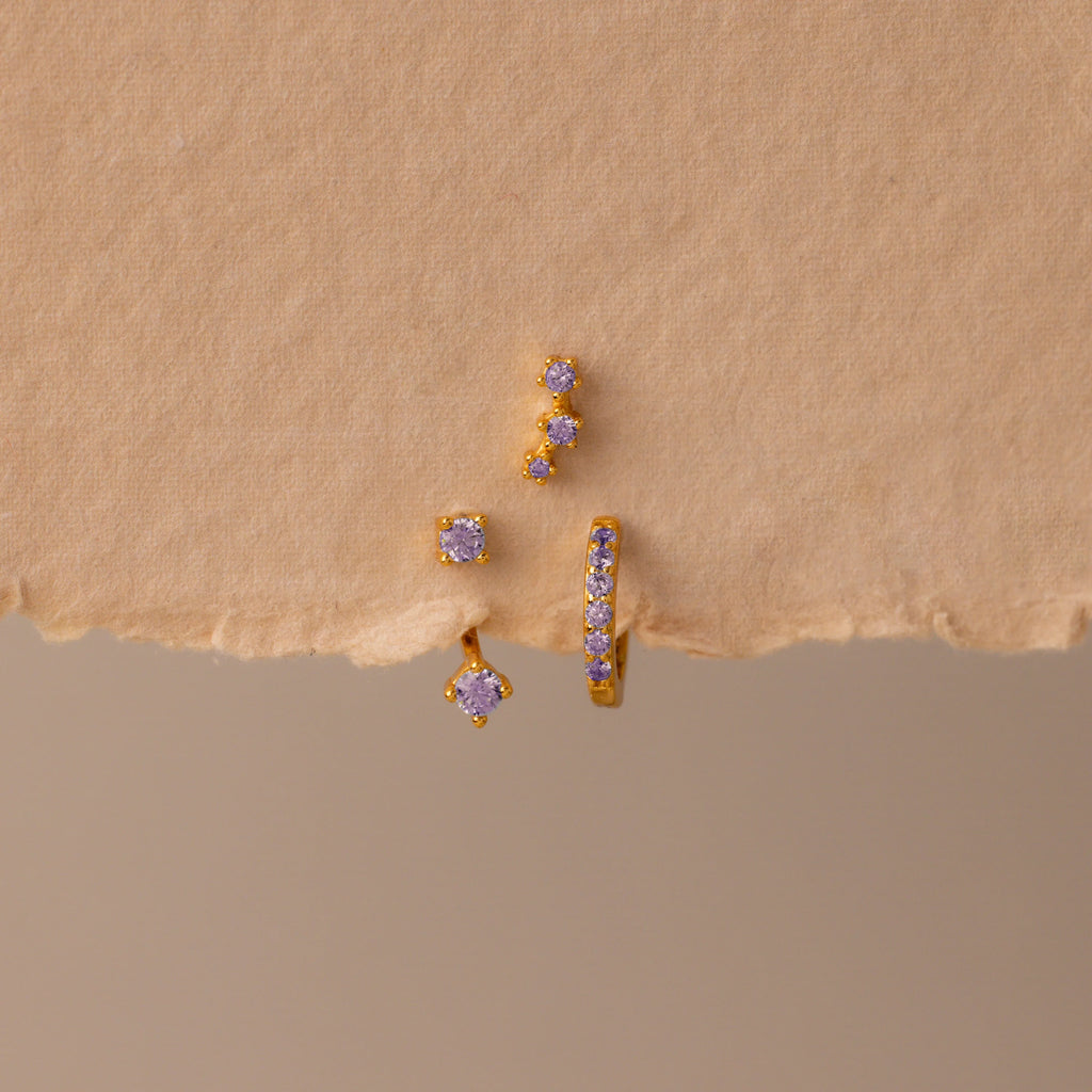 Birthstone Earring Trio Set Silver 18K Gold Plated
