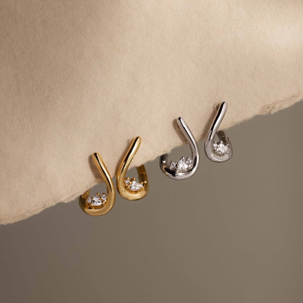 Curved Diamond Teardrop Hoops Silver 18K Gold Plated