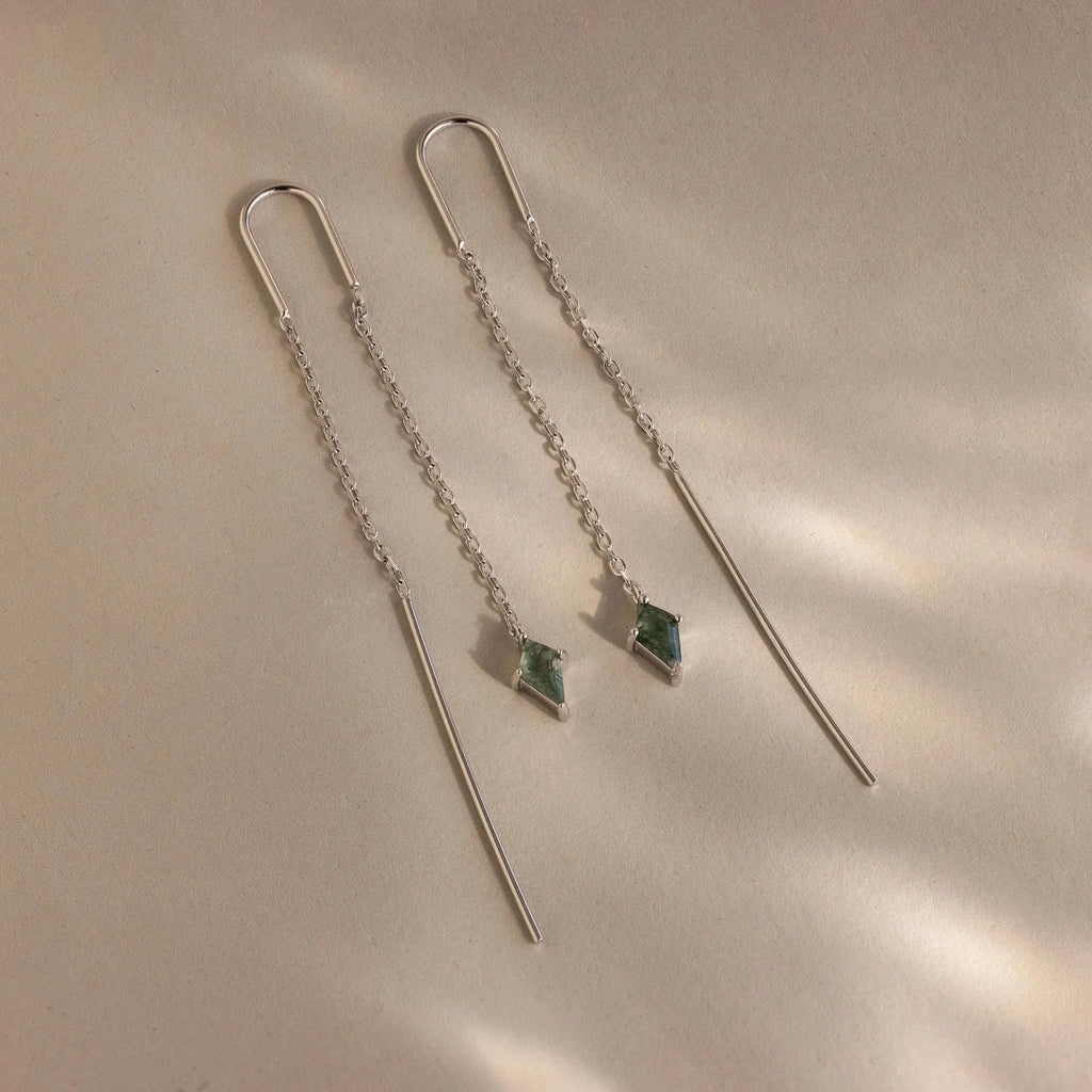 Agate Threader Earrings Silver 18K Gold Plated