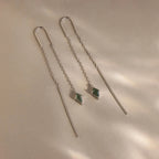 Agate Threader Earrings Silver 18K Gold Plated