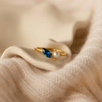 Marquise Birthstone Pearl Ring Silver 18K Gold Plated