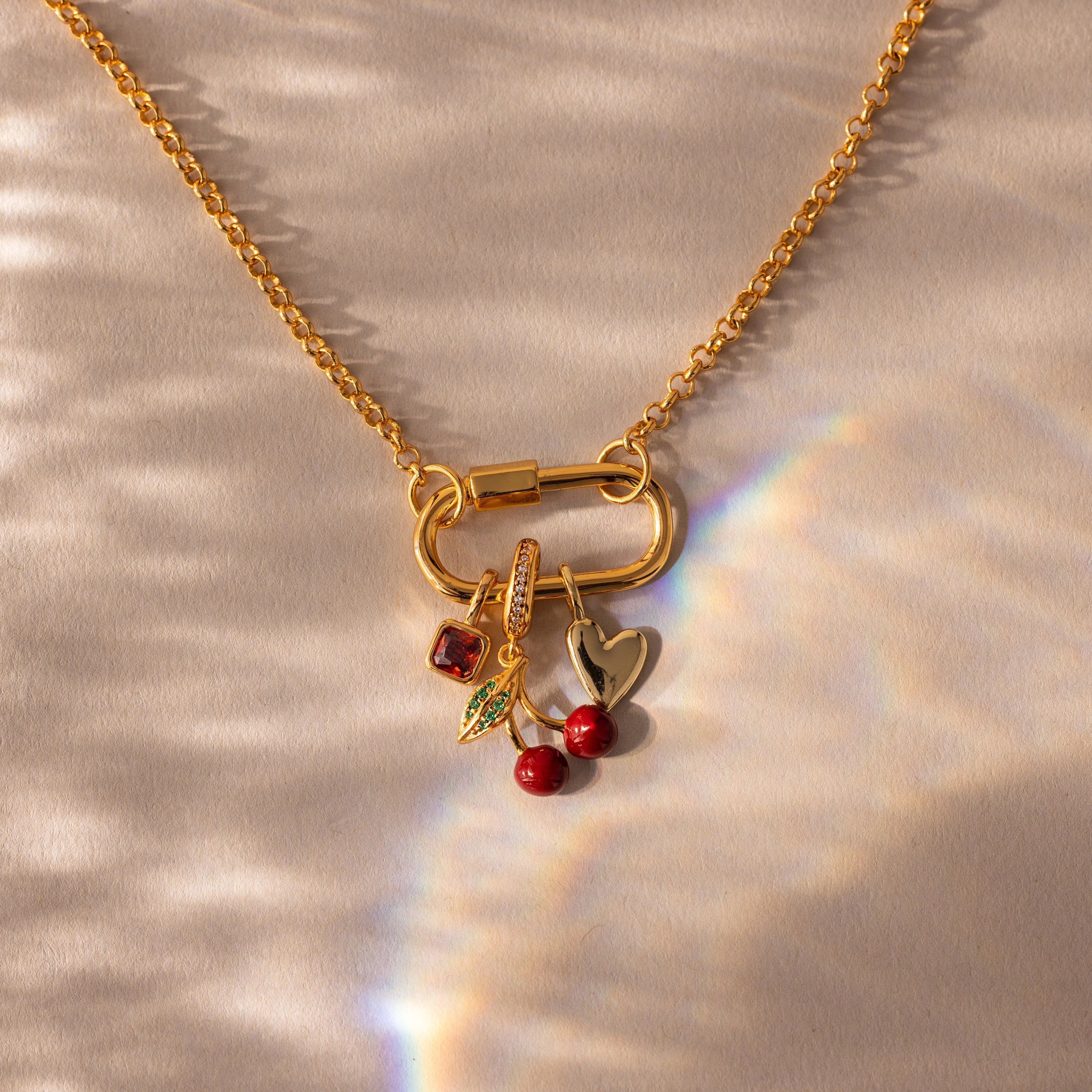 Square Bezel Ruby Charm Silver 18K Gold Plated