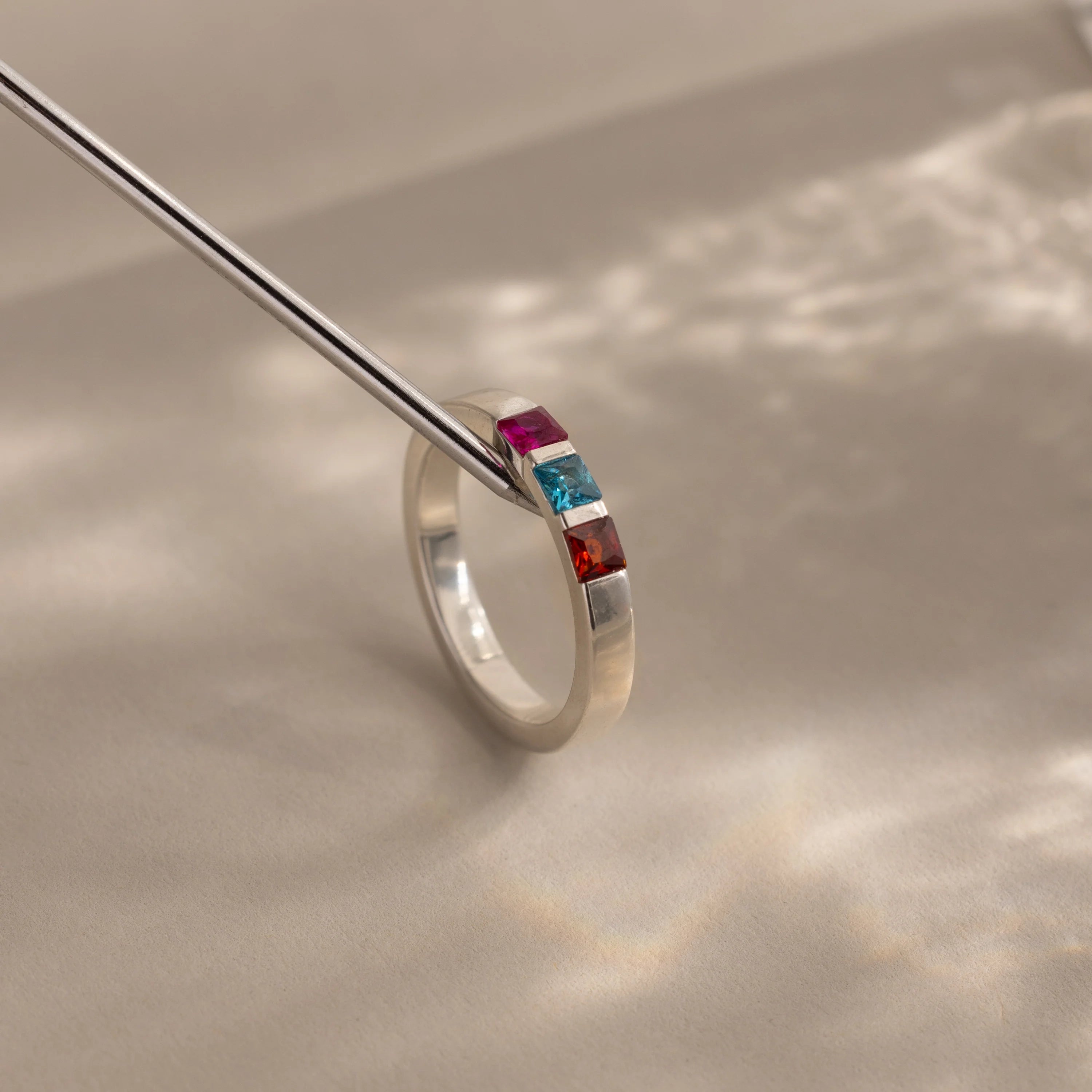 Multiple Birthstone Band Silver 18K Gold Plated