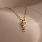 Diamond Butterfly Drop Necklace Silver 18K Gold Plated