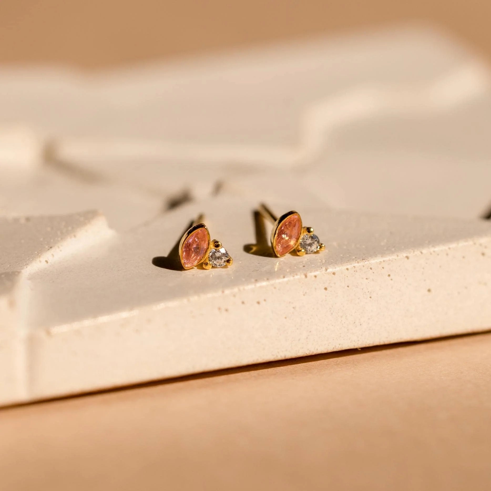 Diamond Marquise Birthstone Studs Silver 18K Gold Plated