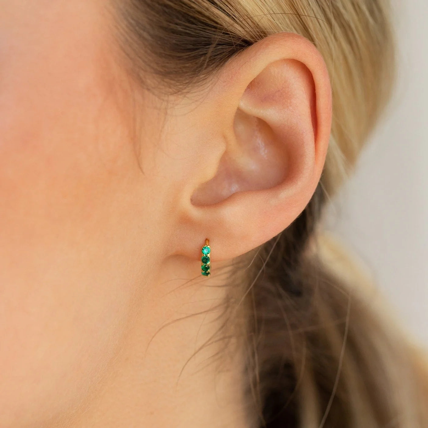 Pave Emerald Huggies Silver 18K Gold Plated