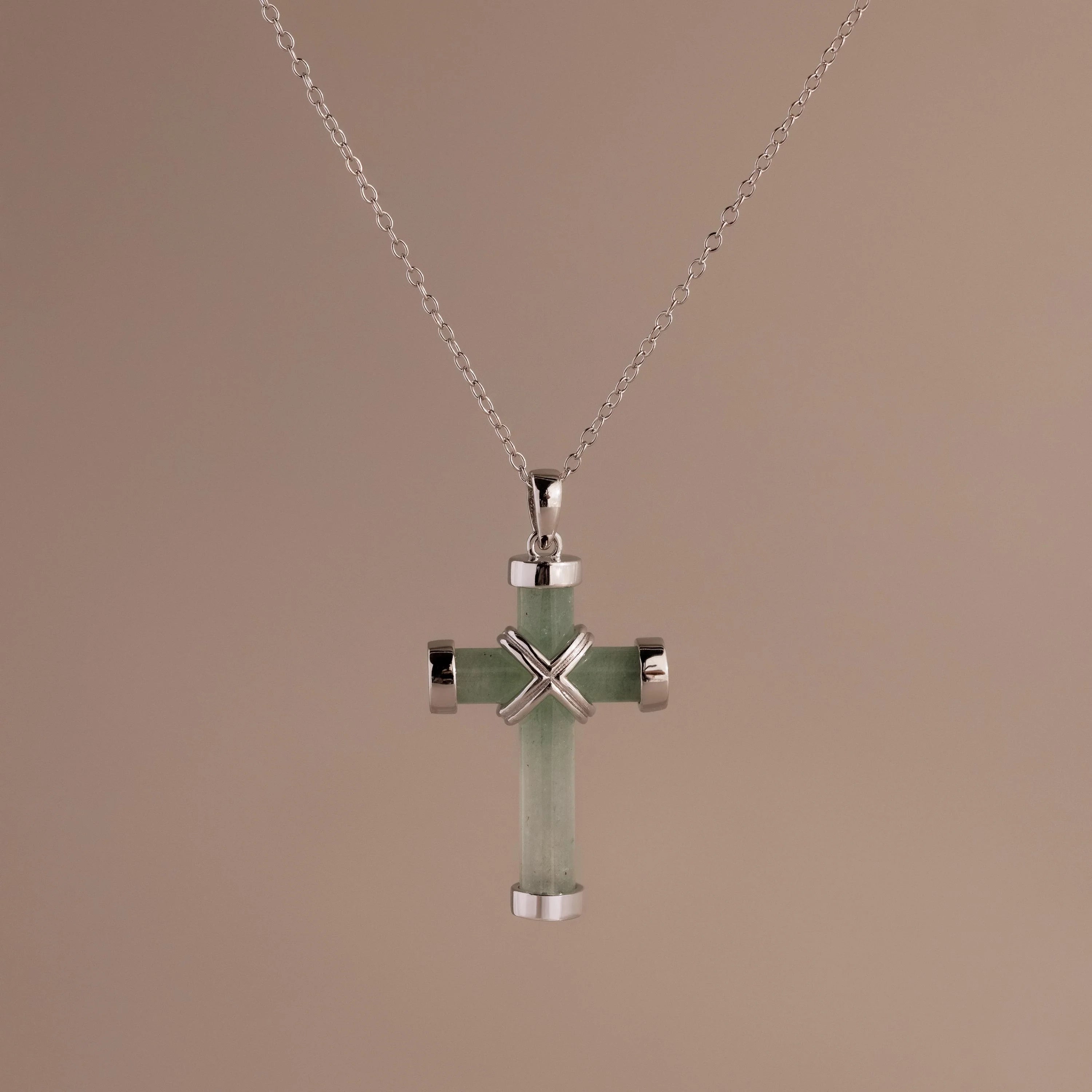 Jade Cross Necklace Silver 18K Gold Plated