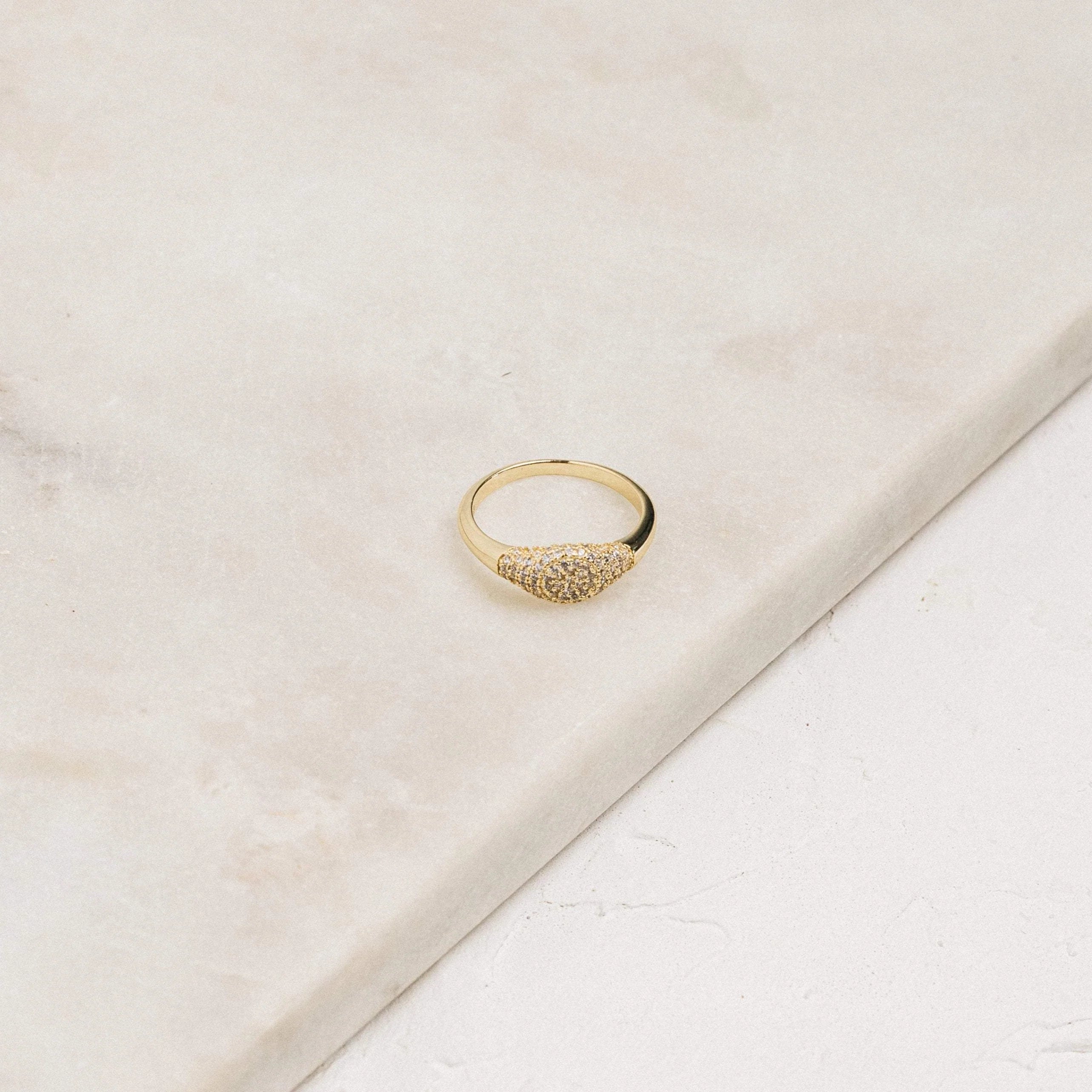 Pave Signet Ring Silver 18K Gold Plated